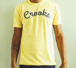 Crooks Gold & Navy Large Logo Tee